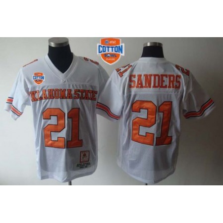 Cowboys #21 Barry Sanders White Throwback 2014 Cotton Bowl Patch Stitched NCAA Jersey