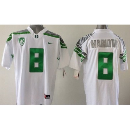 Ducks #8 Marcus Mariota White Stitched Youth NCAA Jersey