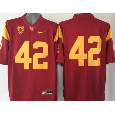 Trojans #42 Ronnie Lott Red PAC-12 C Patch Stitched NCAA Jersey