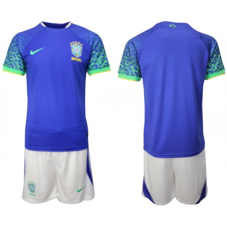 Men's Brazil Blank Blue 2022 FIFA World Cup Away Soccer Jersey Suit