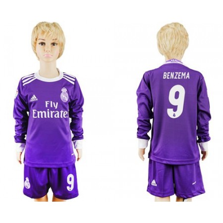 Real Madrid #9 Benzema Away Long Sleeves Kid Soccer Club Jersey