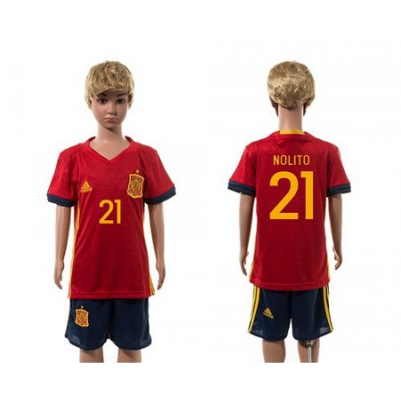 Spain #21 Nolito Red Home Kid Soccer Country Jersey