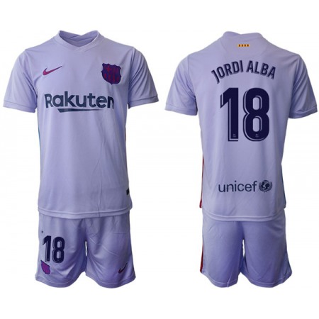 Men's Barcelona #18 Jordi Alba 2021/22 Grey Away Soccer Jersey Suit