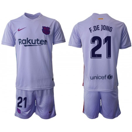 Men's Barcelona #21 Frenkie de Jong 2021/22 Grey Away Soccer Jersey Suit