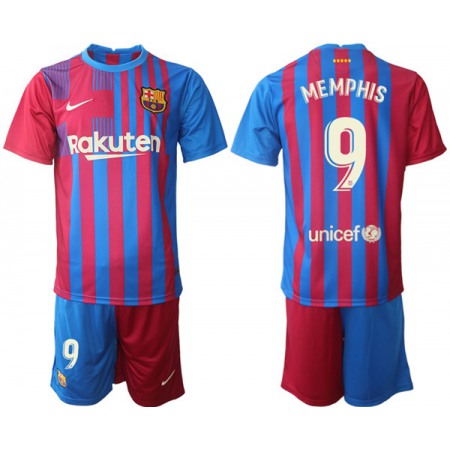 Men's Barcelona #9 Memphis 2021/22 Home Soccer Jersey Suit
