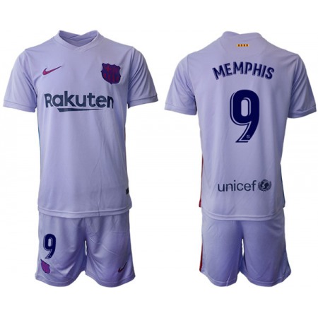 Men's Barcelona #9 Memphis Grey Away Soccer Jersey Suit