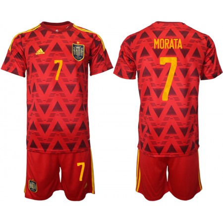 Men's Spain #7 Morata Red Home Soccer Jersey Suit