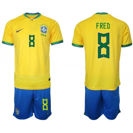 Men's Brazil #8 Fred Yellow 2022 FIFA World Cup Home Soccer Jersey Suit