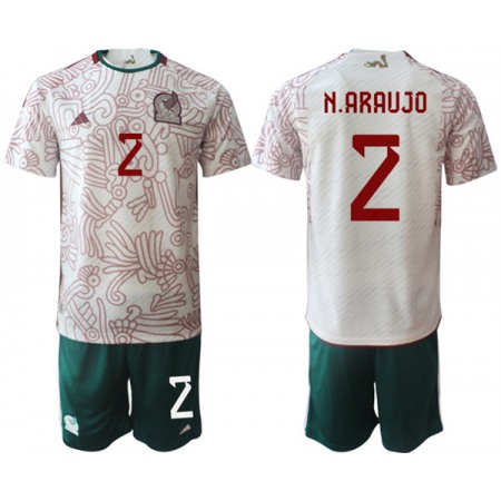 Men's Mexico #2 N.Araujo White Away Soccer Jersey Suit