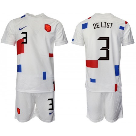 Men's Netherlands #3 Deligt White Away Soccer Jersey Suit