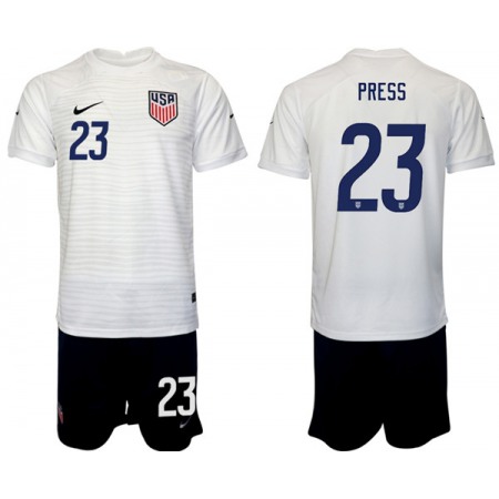 Men's United States #23 Press White Home Soccer Jersey Suit