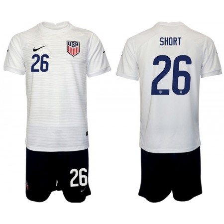 Men's United States #26 Short White Home Soccer Jersey Suit