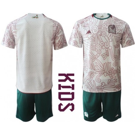 Youth Mexico Blank White Away Soccer Jersey Suit