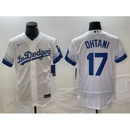 Men's Los Angeles Dodgers #17 Shohei Ohtani White City Connect Flex Base With Patch Stitched Baseball Jersey