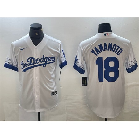 Men's Los Angeles Dodgers #18 Yoshinobu Yamamoto White City Connect Cool Base Stitched Jersey