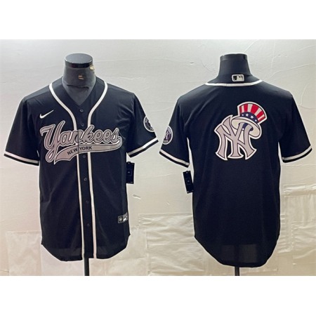 Men's New York Yankees Black Team Big Logo Cool Base Stitched Baseball Jersey