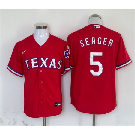 Men's Texas Rangers #5 Corey Seager Red With Patch Cool Base Stitched MLB Jersey
