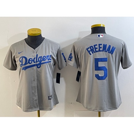 Women's Los Angeles Dodgers #5 Freddie Freeman Grey Stitched Jersey(Run Small)