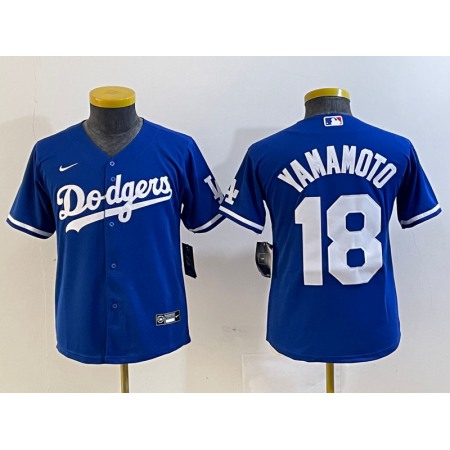 Youth Los Angeles Dodgers #18 Yoshinobu Yamamoto Blue Stitched Baseball Jersey