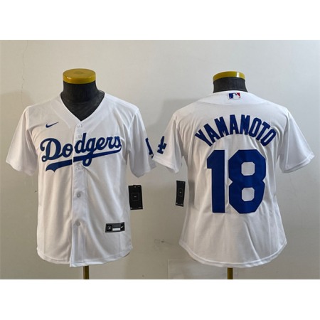 Youth Los Angeles Dodgers #18 Yoshinobu Yamamoto White Stitched Baseball Jersey