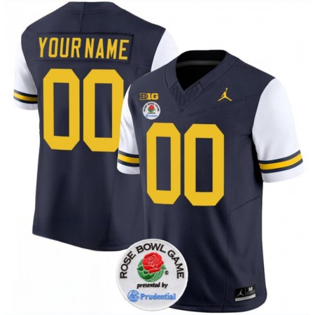 Men's Michigan Wolverines ACTIVE PLAYER Custom 2023 F.U.S.E. Navy/White Rose Bowl Patch Stitched Jersey
