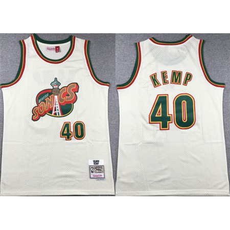 Men's Oklahoma City Thunder #40 Shawn Kemp Mitchell & Ness Cream SuperSonics Stitched Jersey