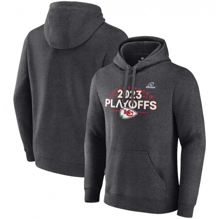 Men's Kansas City Chiefs Heather Charcoal 2023 Playoffs Fleece Pullover Hoodie