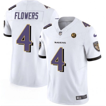 Men's Baltimore Ravens #4 Zay Flowers White 2023 F.U.S.E. With John Madden Patch Vapor Limited Football Jersey