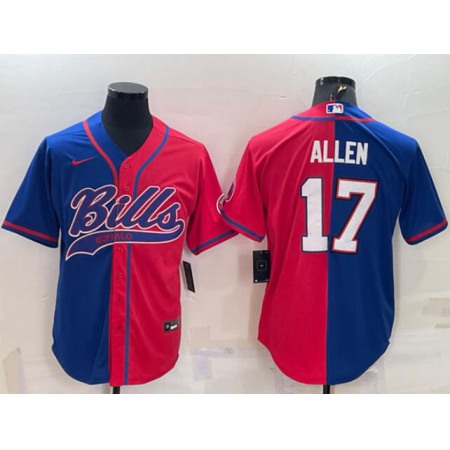 Men's Buffalo Bills ACTIVE PLAYER Custom Royal/Red Split With Patch Cool Base Stitched Baseball Jersey