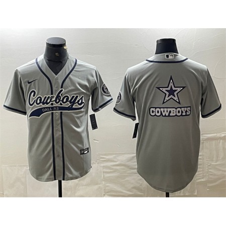 Men's Dallas Cowboys Grey Team Big Logo With Patch Cool Base Stitched Baseball Jersey