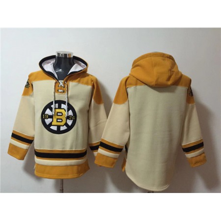 Men's Boston Bruins Blank Cream Ageless Must-Have Lace-Up Pullover Hoodie