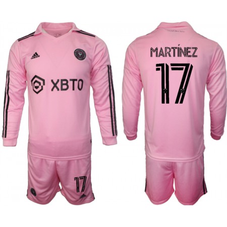 Men's Inter Miami CF #17 Martinez 2023/24 Pink Home Soccer Jersey Suit