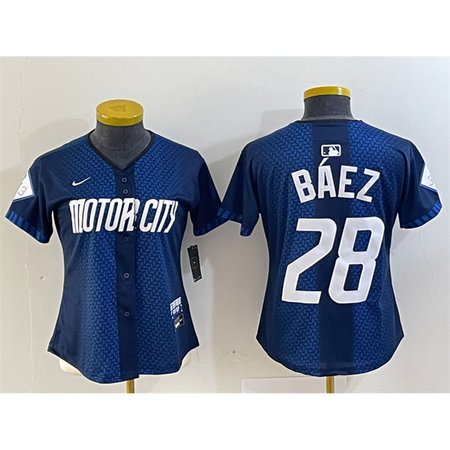 Women's Detroit Tigers #28 Javier Baez 2024 Navy City Connect Cool Base Limited Stitched Baseball Jersey(Run Small)