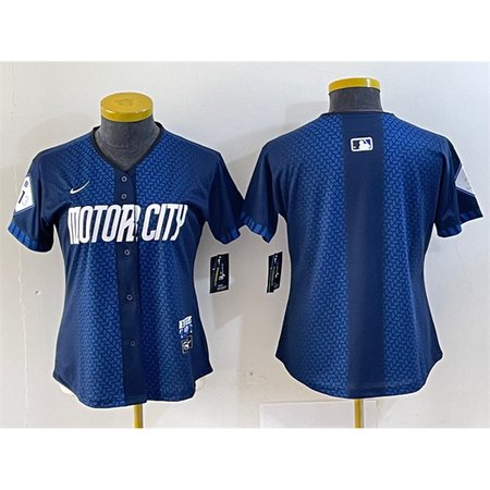 Women's Detroit Tigers Blank 2024 Navy City Connect Cool Base Limited Stitched Baseball Jersey(Run Small)