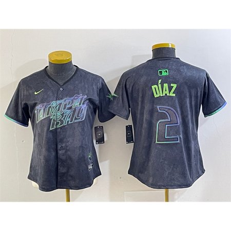 Women's Tampa Bay Rays #2 Yandy Diaz Charcoal 2024 City Connect Limited Stitched Baseball Jersey(Run Small)