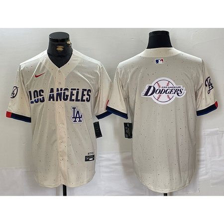 Men's Los Angeles Dodgers Team Big Logo Cream Stitched Baseball Jersey