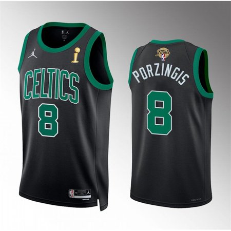 Men's Boston Celtics #8 Kristaps Porzingis Black 2024 Finals Champions Statement Edition Stitched Basketball Jersey