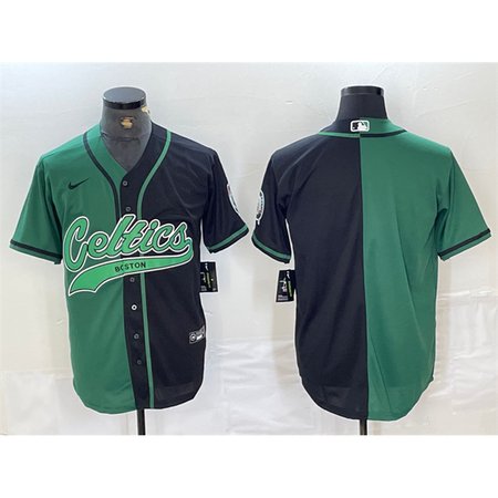 Men's Boston Celtics Blank Green/Black Split Stitched Baseball Jersey