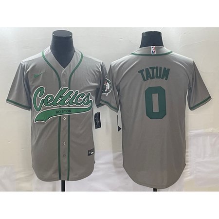 Men's Boston Celtics #0 Jayson Tatum Gray Stitched Baseball Jersey
