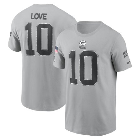 Men's Green Bay Packers Jordan Love Nike Gray 2024 Salute To Service Name & Number T-Shirt