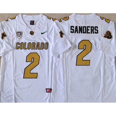 Men's Colorado Buffaloes White #2 Sanders Stitched Jersey