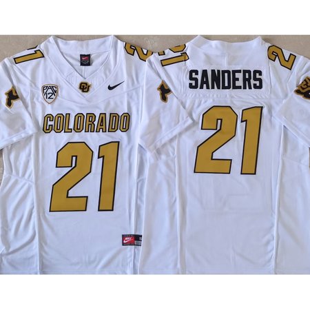 Men's Colorado Buffaloes White #21 Sanders Stitched Jersey