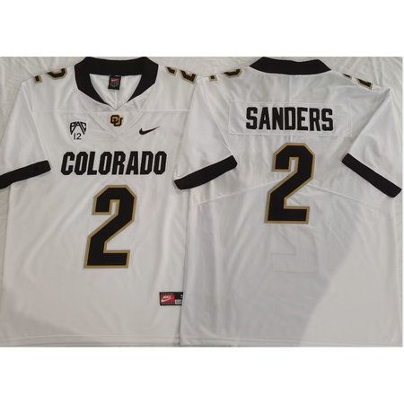 Men's Colorado Buffaloes White #2 Sanders Stitched Jersey