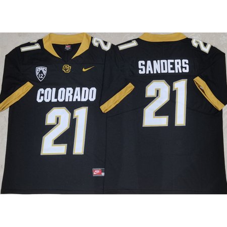 Men's Colorado Buffaloes Black #21 Sanders Stitched Jersey