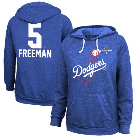 Women's Los Angeles Dodgers Freddie Freeman Threads Royal 2024 World Series Champions Hoodie