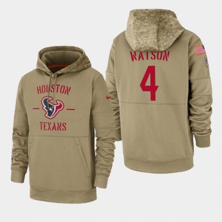 Men's Houston Texans #4 Deshaun Watson Tan 2019 Salute to Service Sideline Therma Pullover Hoodie