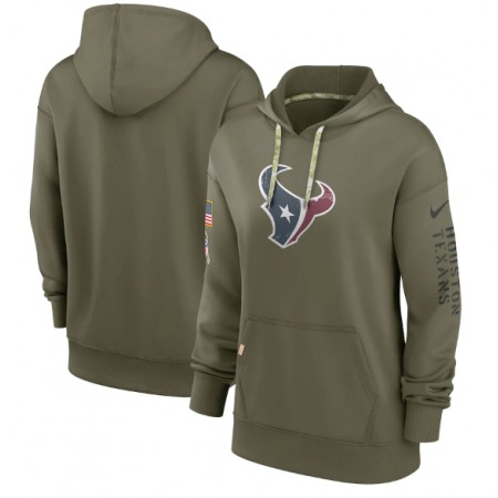 Women's Houston Texans 2022 Olive Salute to Service Therma Performance Pullover Hoodie(Run Small)