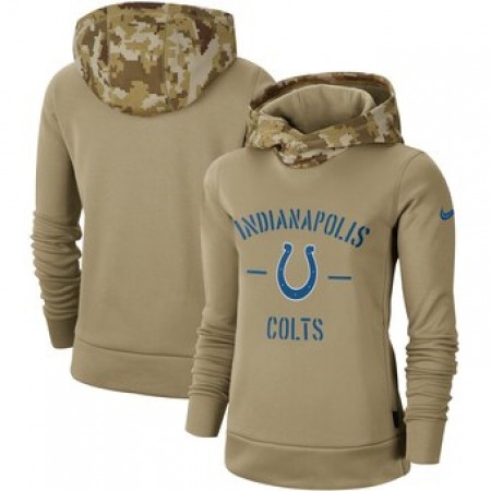 Women's Indianapolis Colts Khaki 2019 Salute to Service Therma Pullover Hoodie(Run Small)