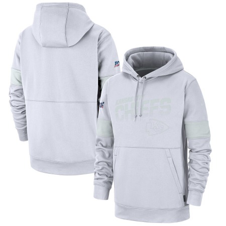 Men's Kansas City Chiefs White 2019 100th Season Sideline Platinum Therma Pullover Hoodie