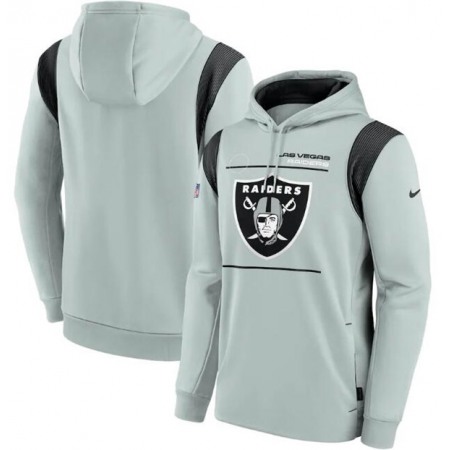 Men's Las Vegas Raiders 2021 Gray Sideline Logo Performance Pullover Hoodie